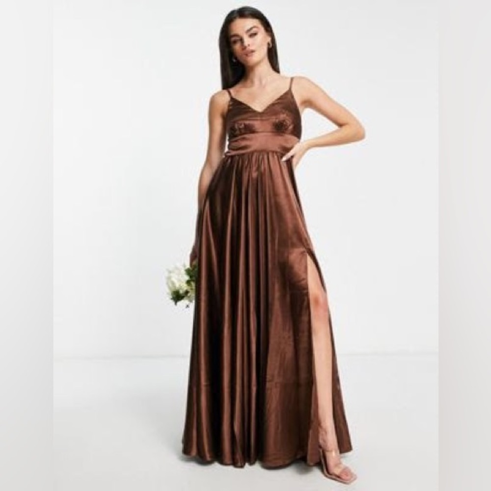 Brand new with tags. Little mistress, pleated maxi dress in chocolate.